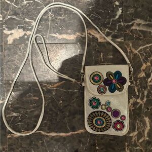 Floral Embroidered Crossbody Bag in Silver and Multicolor